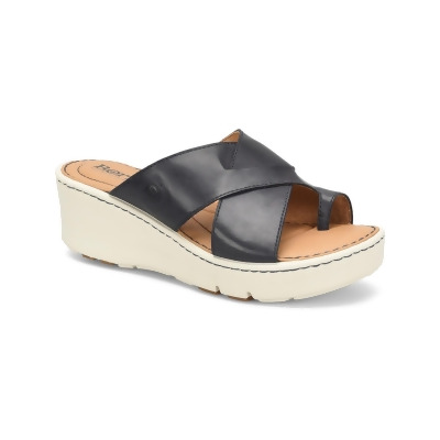 Born Womens Ginny Leather Logo Wedge Sandals 