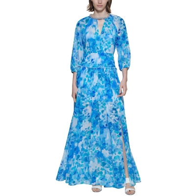 Calvin Klein Womens Chiffon Floral Maxi Dress 