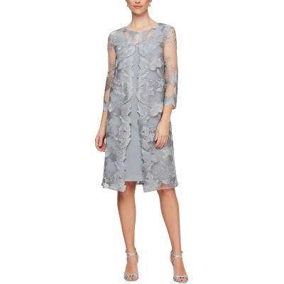 Alex Evenings Womens Petites Lace Overlay Above Knee Shift Dress 
