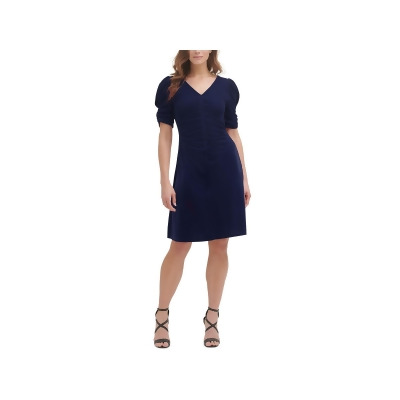 DKNY Womens Velvet Puff Sleeves Cocktail and Party Dress 