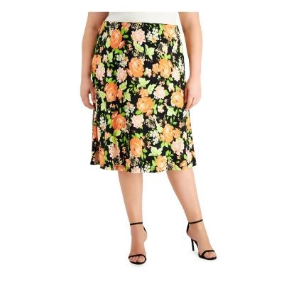 Kasper Womens Plus Floral Mid-Calf Midi Skirt 