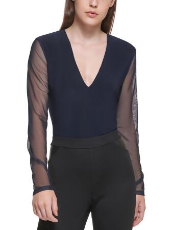 DKNY Womens Sheer Sleeve V-Neck Bodysuit 