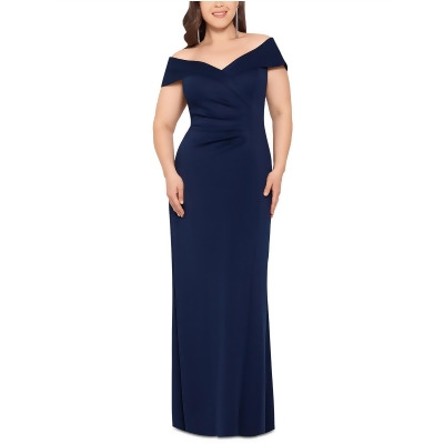 X by Xscape Womens Plus Ruched Long Evening Dress 