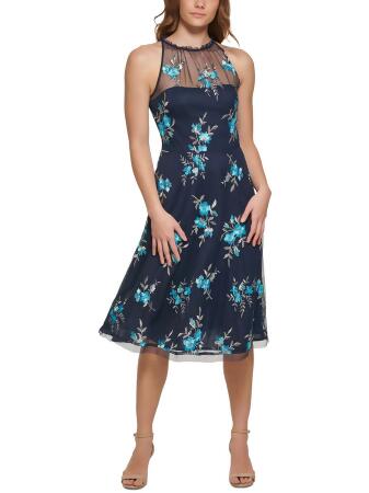 Vince Camuto Womens Embroidered Midi Halter Dress