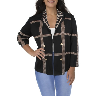 Misook Womens Plus Windowpane Shawl Collar Cardigan Sweater 