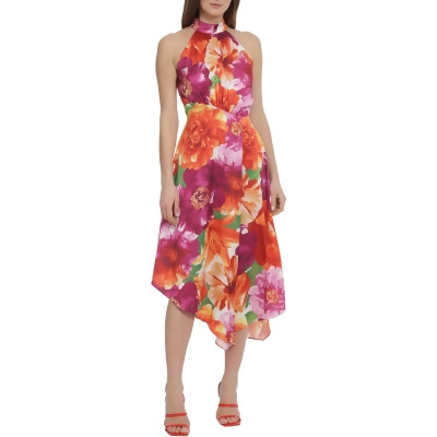Maggy London Womens Asymmetric Floral Halter Dress 