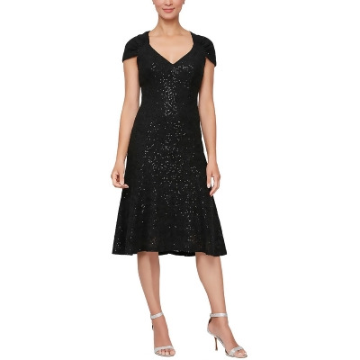 Alex Evenings Womens Embroidered Midi Cocktail and Party Dress 
