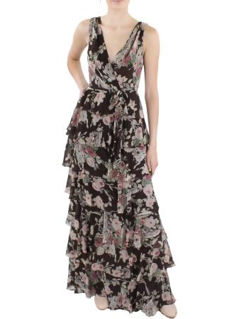 Lauren Ralph Lauren Womens Chiffon Tiered Evening Dress 