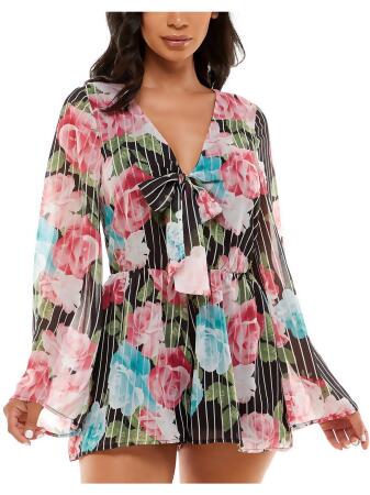 Bebe Womens Printed Tie Front Romper 