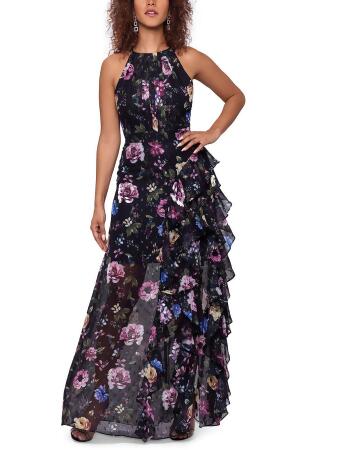 Betsy & Adam Womens Floral Long Evening Dress 