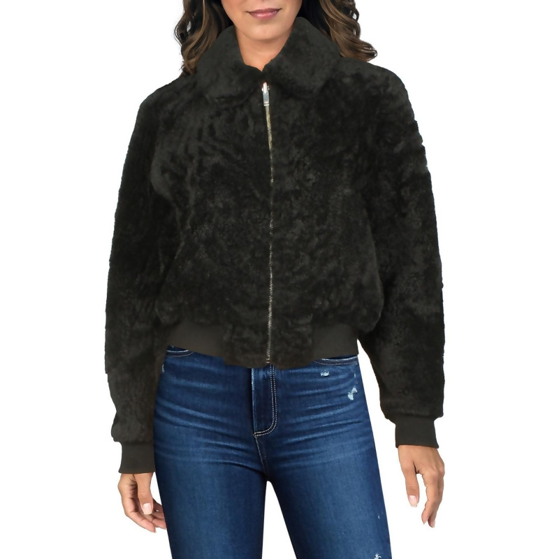 Women's Shearling Bomber Jacket with Turtle Neck