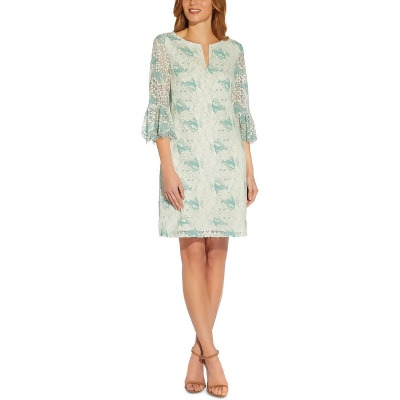 Adrianna Papell Womens Lace Bell Sleeves Shift Dress 