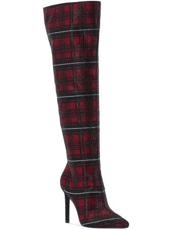 INC Womens Saveria Rhinestone Plaid Over The Knee Boots