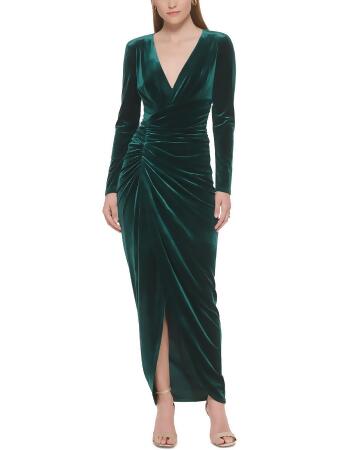 Vince Camuto Womens Petites Velvet Long Sleeves Evening Dress