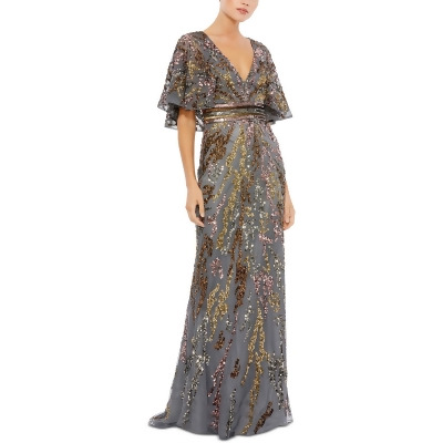 Mac Duggal Womens Sequin Flutter Sleeve Evening Dress 