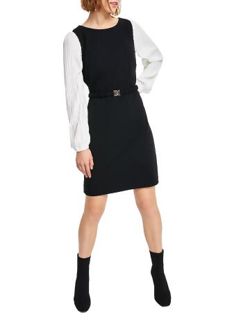 DKNY Womens Belted Midi Wear to Work Dress