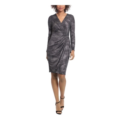 London Times Womens Metallic Knee Cocktail and Party Dress 
