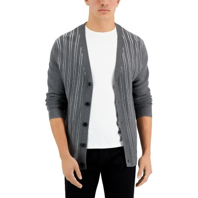 Alfani Mens Stripe V-Neck Cardigan Sweater 