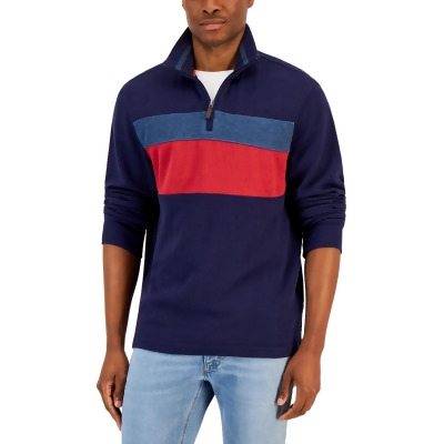 Club Room Mens Zipper Neck Colorblock Pullover Sweater 