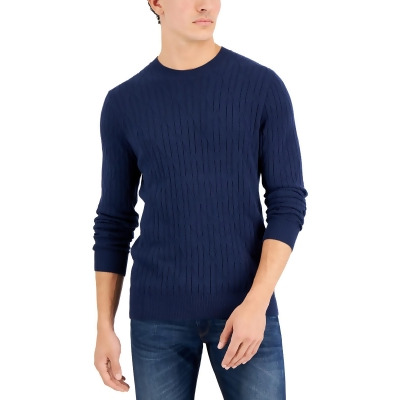 Alfani Mens Cable Knit Cotton Crewneck Sweater 