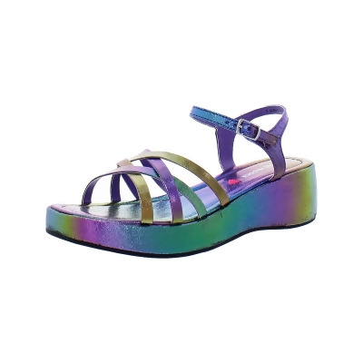 Steve Madden Girls Crazy Iridescent Faux Leather Wedge Sandals 