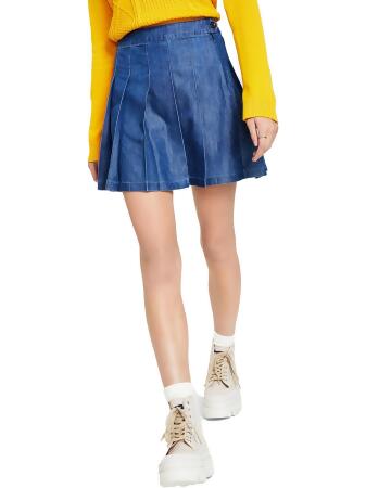 Pleated denim sales skirt easy
