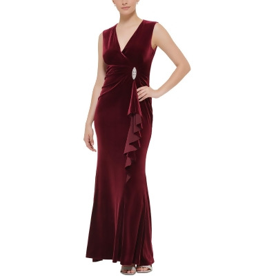 Jessica Howard Womens Velvet Cascade Ruffled Evening Dress 