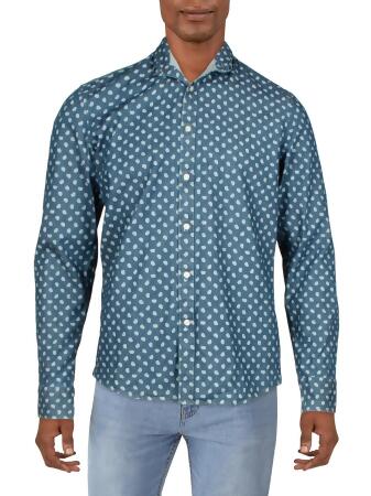 Michael Kors Mens Denim Paisley Button Down Shirt