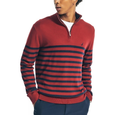 Nautica Mens Striped 1/4 Zip Pullover Sweater 