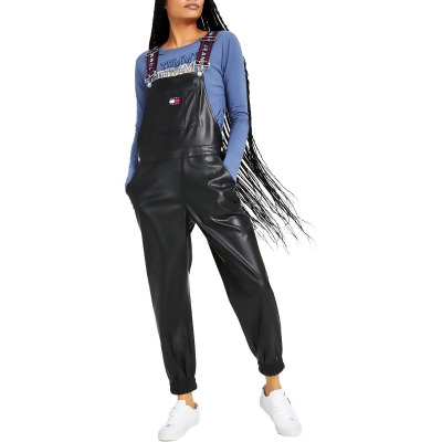 Tommy Jeans Womens Faux Leather Jogger Overalls 
