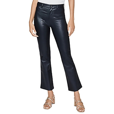 Paige Womens Claudine Faux Leather High Rise Flare Jeans 