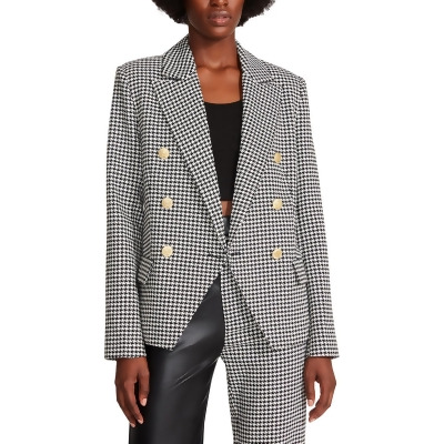 Steve Madden Womens Naomi Houndstooth Collared Double-Breasted Blazer 