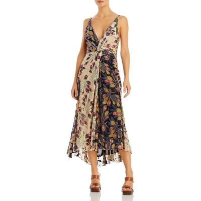 Cinq a Sept Womens Carolee Floral Colorblock Cocktail and Party Dress 