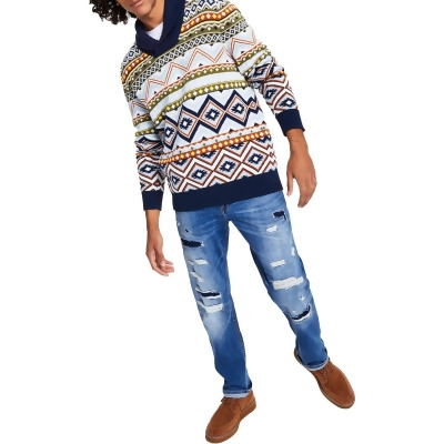 Sun + Stone Mens Shawl Collar Print Pullover Sweater 