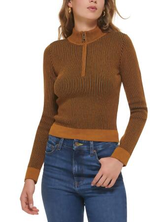 DKNY Jeans Womens Cotton Blend Half Zipper Pullover Sweater