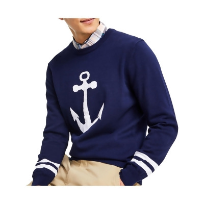 Club Room Mens Anchor Cotton Pinted Pullover Sweater 