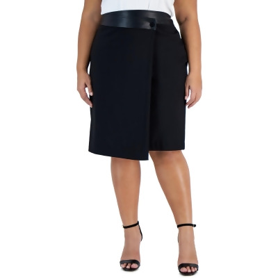 Calvin Klein Womens Plus Faux Leather Trim Knee-Length Pencil Skirt 