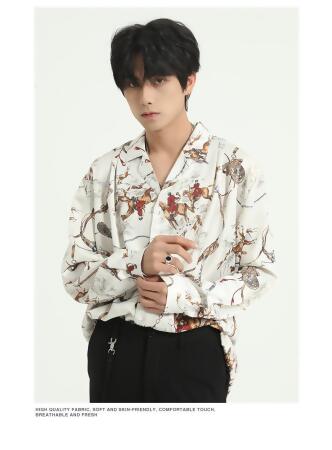 男裝 復古英倫風印花襯衫 M-XL 