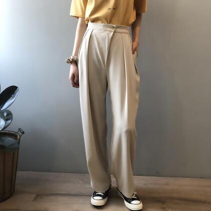 夏季高腰寬鬆冰涼感拖地長褲 M L 
