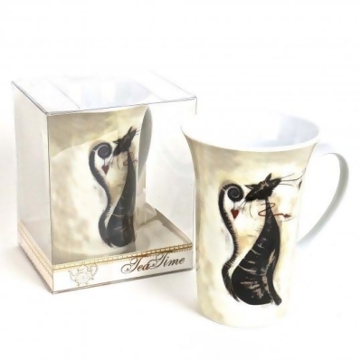Hi-Line Gift FMUG-301 Porcelain Tall Mug in Gift Box CatTea Time 