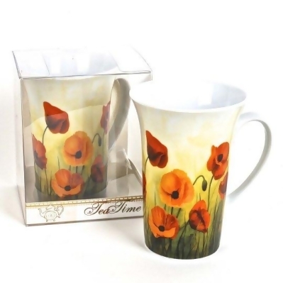 Hi-Line Gift FMUG-5716 Porcelain Tall Mug in Gift Box PoppiesTea Time 