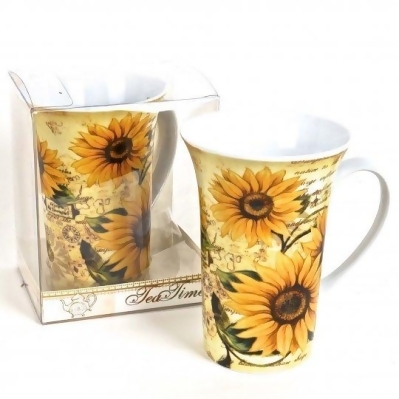 Hi-Line Gift FMUG-R075 Porcelain Tall Mug in Gift Box SunflowersTea Time 
