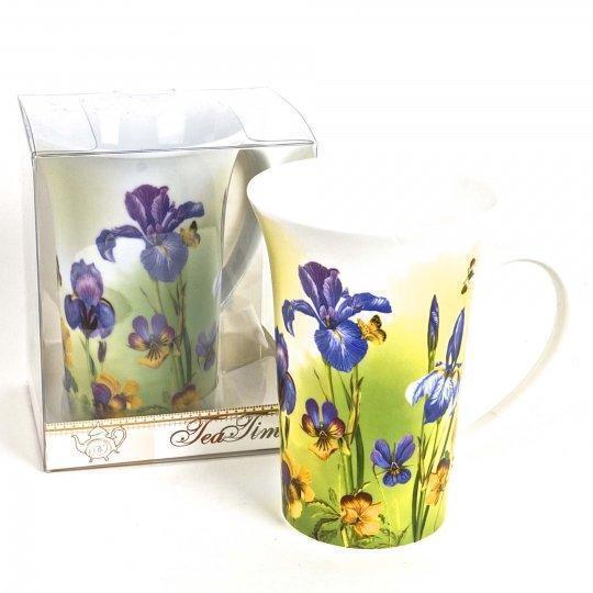 Hi-Line Gift FMUG-R096 Porcelain Tall Mug in Gift Box IrisesTea Time