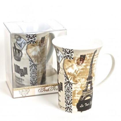 Hi-Line Gift FMUG-T109 Porcelain Tall Mug in Gift Box ParisTea Time 