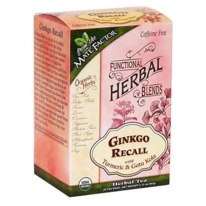 Mate Factor 234497 Functional Herbal Tea Blends Ginkgo Recall with Turmeric & Gotu Kola, 20 Tea Bags