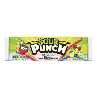 Sour Punch 9073641 4.5 oz Punch Rainbow Straws Candy - Pack of 24 