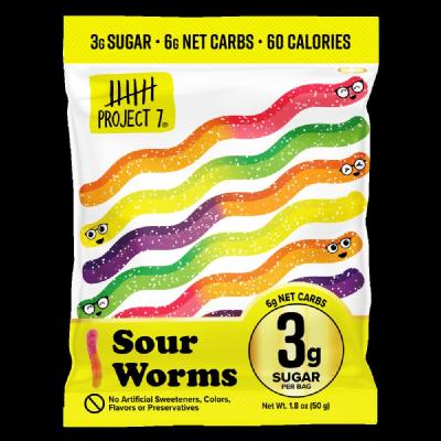 Project 7 KHRM00385942 1.8 oz Sour Low Sugar Worms Gummy 