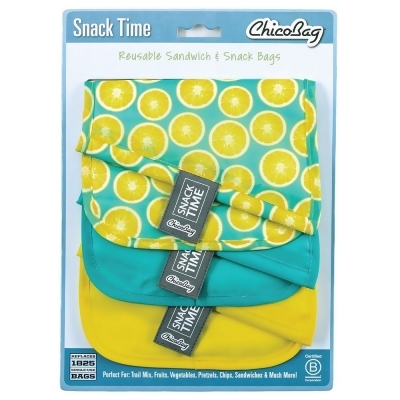 ChicoBag 235764 Snack Time Poly Lemon Reusable Snack Bags - 3 Count 