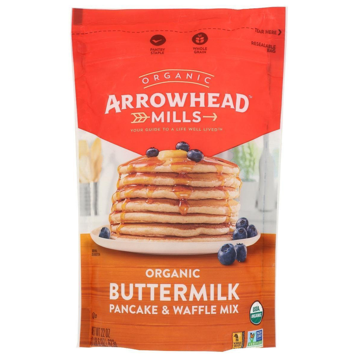 Arrowhead Mills KHRM02200852 22 oz Organic Buttermilk Pancake Waffle Mix