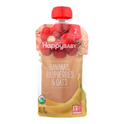 Happy Baby 1796929 4 oz Clearly Crafted Bananas Baby Food, Raspberries & Oats 